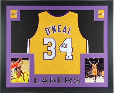 Shaquille O'Neal LAKERS LOS ANGELES Signed Custom Framed Jersey Display Maglia Cornice Frame SHAQUILLE O NEAL 35" x 43"