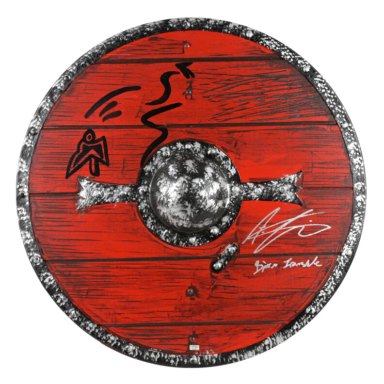Alexander Ludwig Scudo Autografato  VIKINGS Autographed Vikings Bjorn Lothbrok Authentic Vikings 24" Wooden Metal Shield AUTOGRAFO AUTOGRAPH SIGNED HAND SIGNED