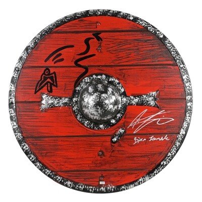 Alexander Ludwig Scudo Autografato  VIKINGS Autographed Vikings Bjorn Lothbrok Authentic Vikings 24" Wooden Metal Shield AUTOGRAFO AUTOGRAPH SIGNED HAND SIGNED