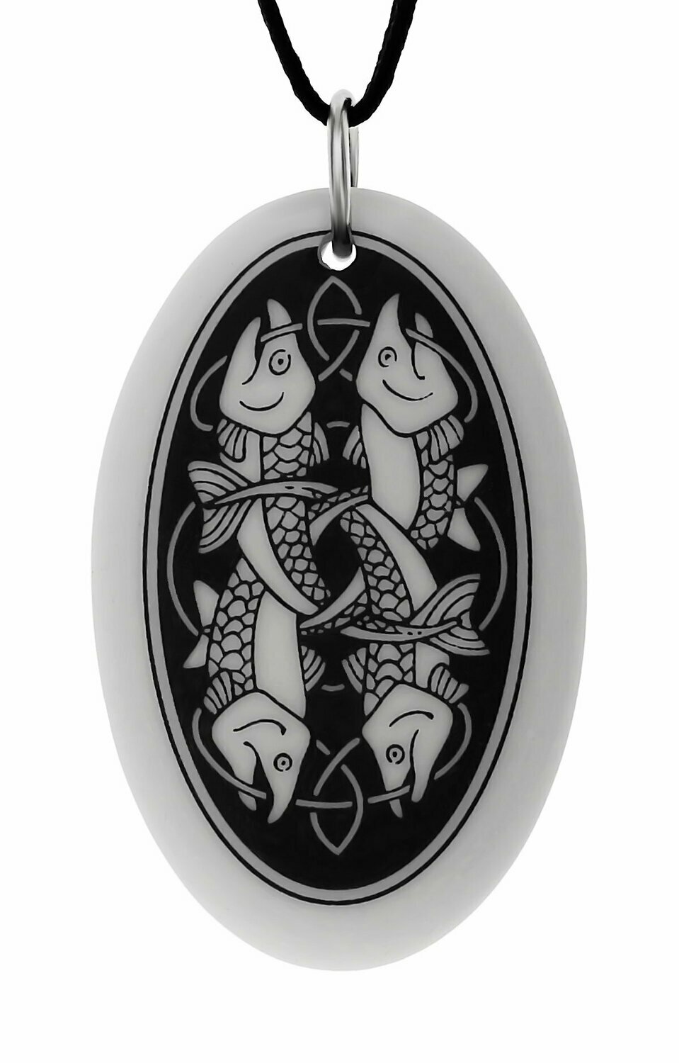 Celtic Fish Oval Handmade Porcelain Pendant