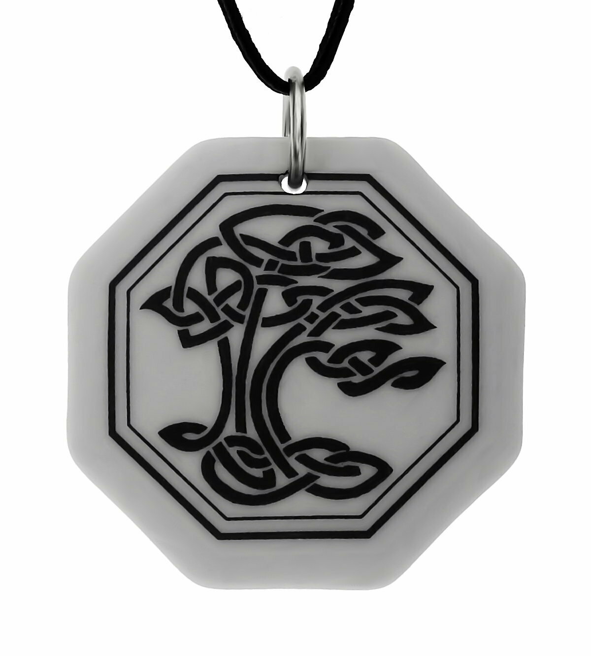 Celtic Sacred Tree of Life Octagon Handmade Porcelain Pendant
