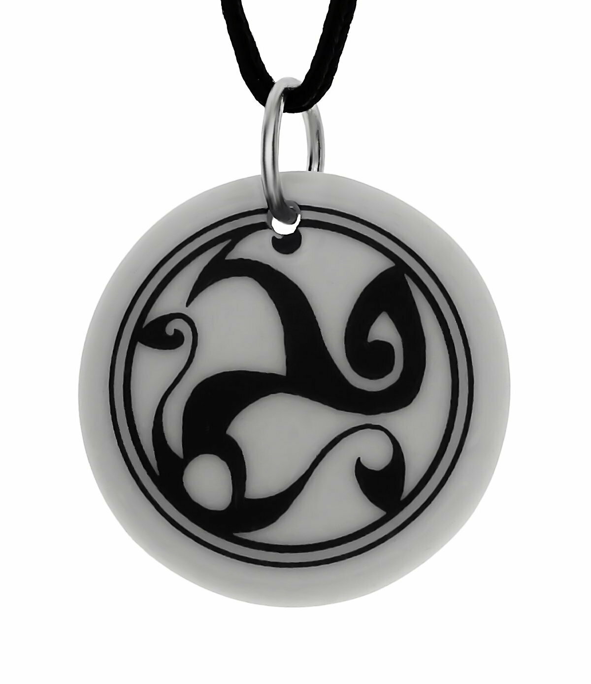 Celtic Spirals Triscele Round Handmade Porcelain Pendant