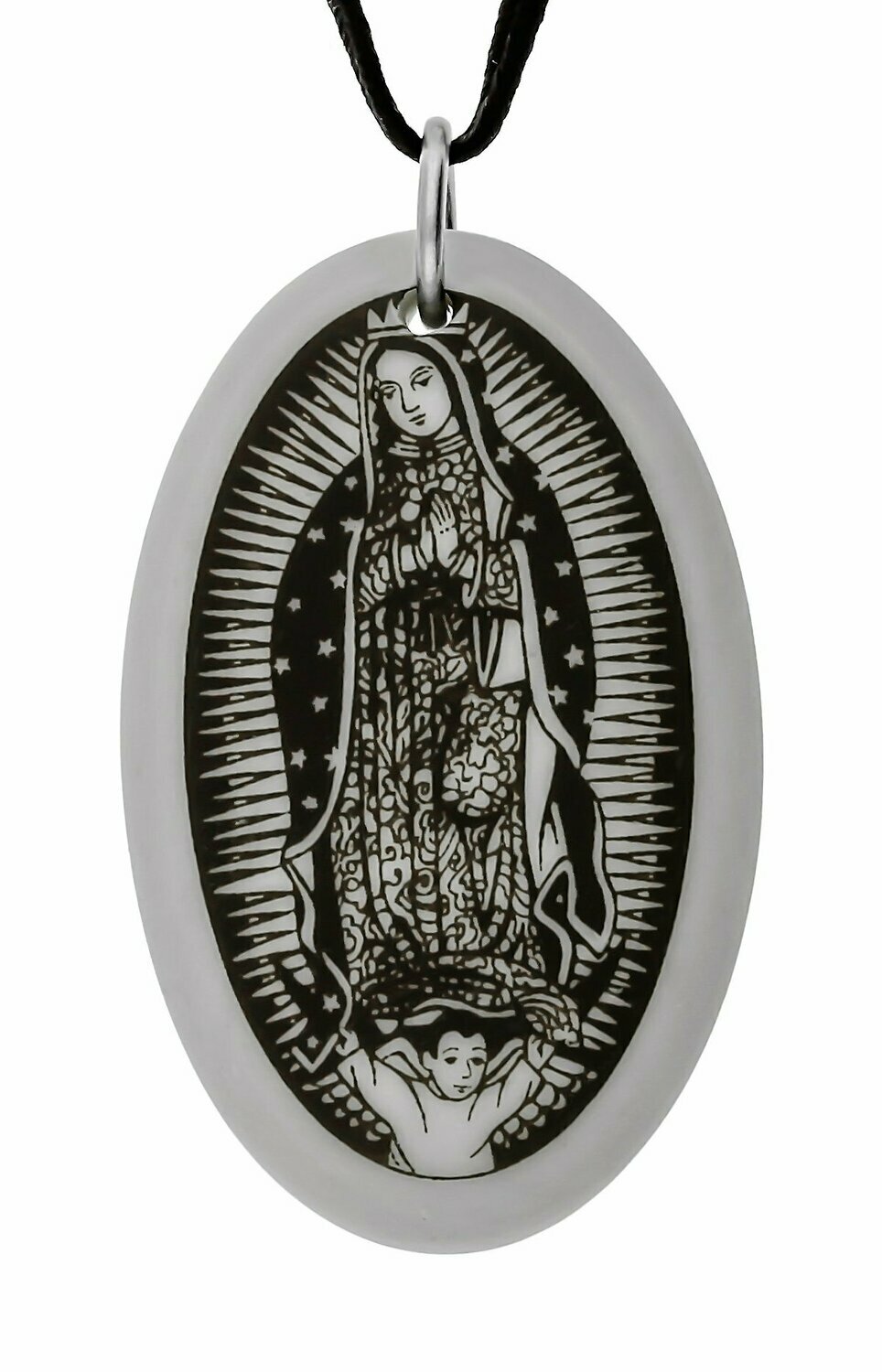 Our Lady of Guadelupe Oval Handmade Porcelain Pendant