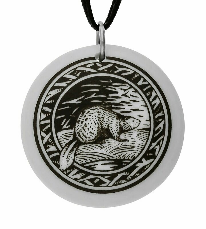 Beaver Totem Round Handmade Porcelain Pendant Beaver Totem Round Handmade Porcelain Pendant
