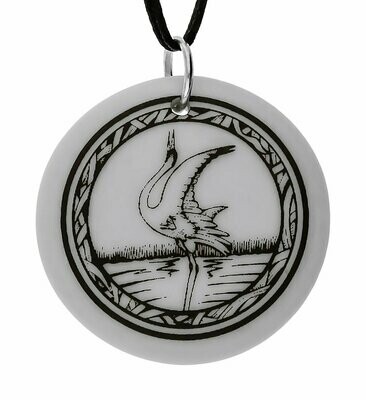 Whooping Crane Totem Round Handmade Porcelain Pendant Whooping Crane Totem Round Handmade Porcelain Pendant