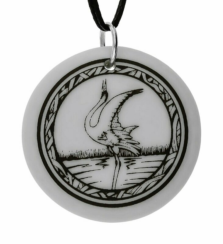 Whooping Crane Totem Round Handmade Porcelain Pendant Whooping Crane Totem Round Handmade Porcelain Pendant