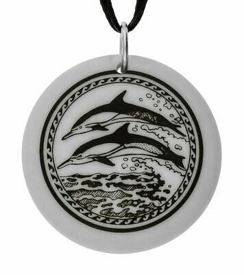 Dolphin Totem Round Handmade Porcelain Pendant Dolphin Totem Round Handmade Porcelain Pendant