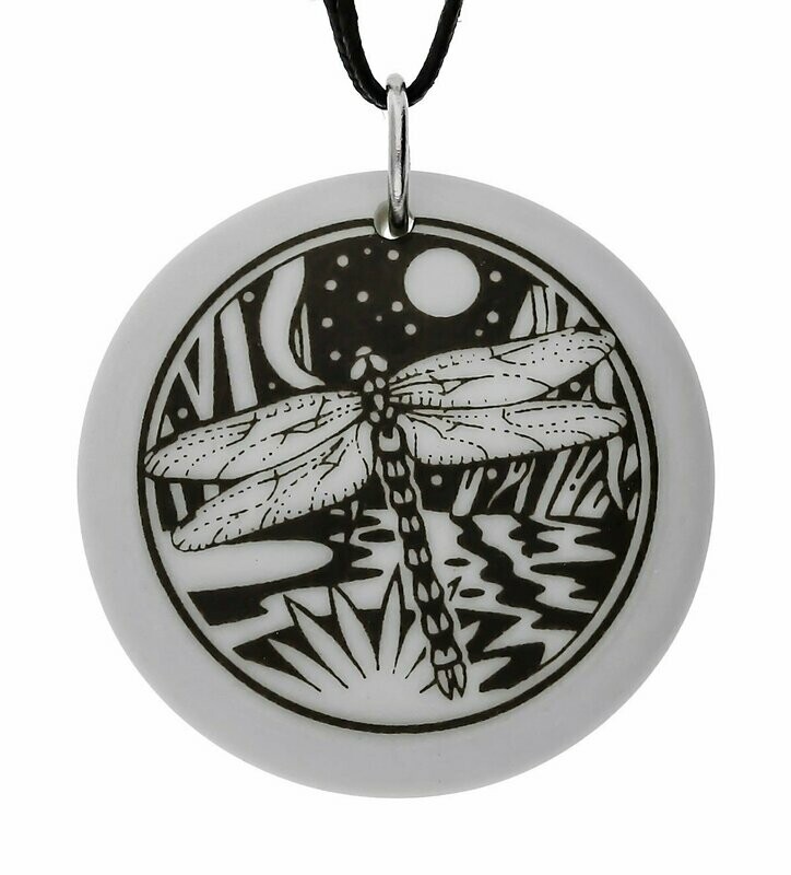 Dragonfly Totem Round Handmade Porcelain Pendant Dragonfly Totem Round Handmade Porcelain Pendant