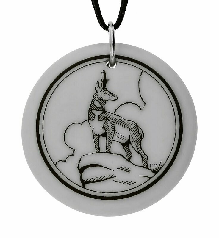 Pronghorn Antelope Totem Round Handmade Porcelain Pendant Pronghorn Antelope Totem Round Handmade Porcelain Pendant