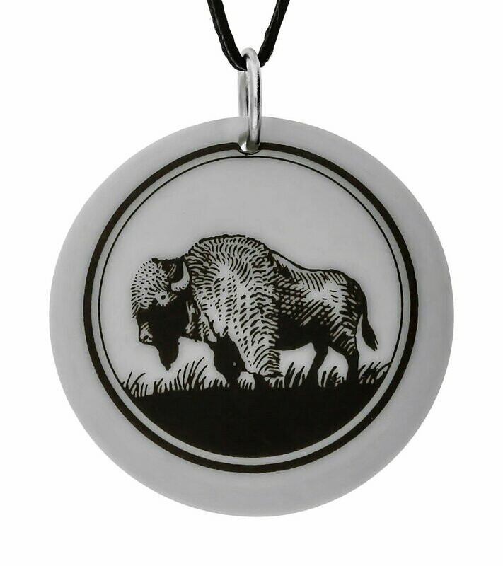Bison Totem Round Handmade Porcelain Pendant Bison Totem Round Handmade Porcelain Pendant