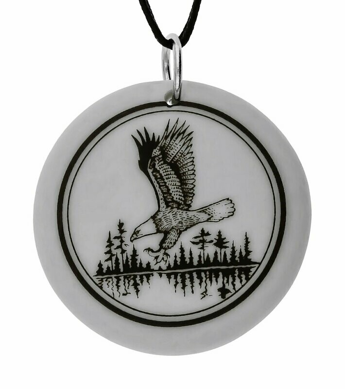 Bald Eagle Totem Round Handmade Porcelain Pendant Bald Eagle Totem Round Handmade Porcelain Pendant