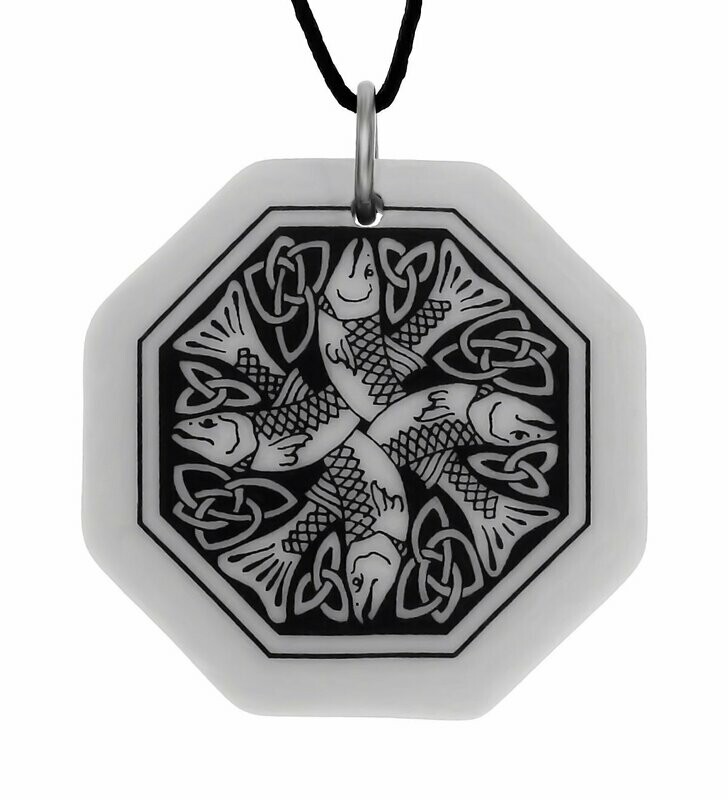 Celtic Fish Octagon Handmade Porcelain Pendant Celtic Fish Octagon Handmade Porcelain Pendant