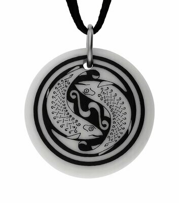 Celtic Fish Round Handmade Porcelain Pendant Celtic Fish Round Handmade Porcelain Pendant