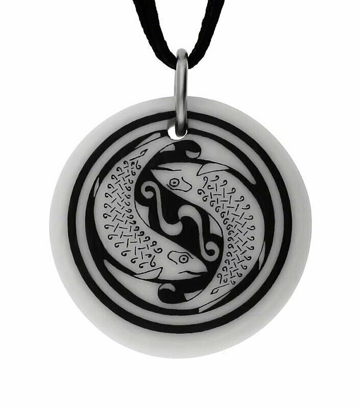 Celtic Fish Round Handmade Porcelain Pendant Celtic Fish Round Handmade Porcelain Pendant