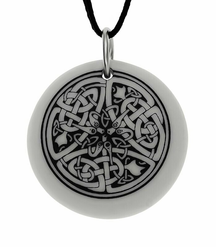Celtic Serpent Round Handmade Porcelain Pendant Celtic Serpent Round Handmade Porcelain Pendant