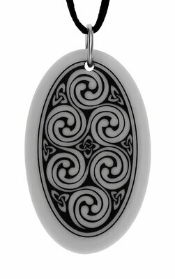 Celtic Spirals Triscele Oval Handmade Porcelain Pendant