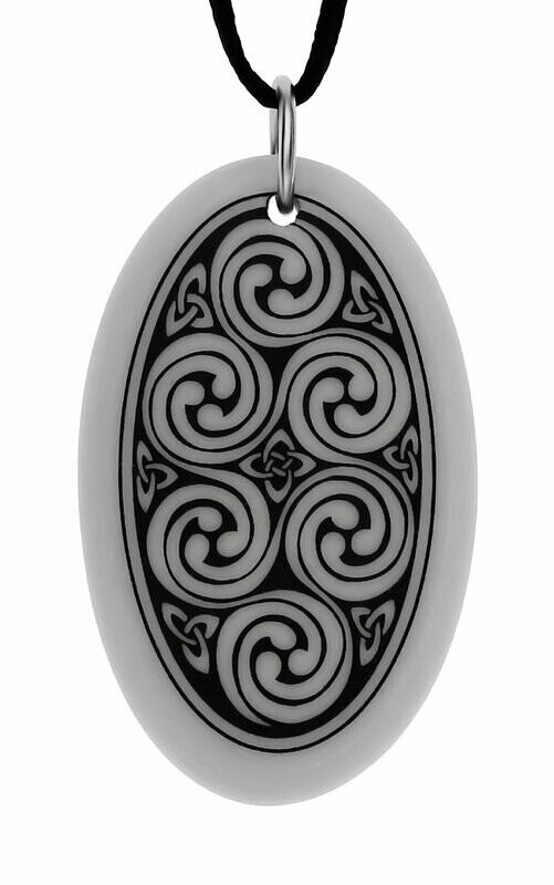 Celtic Spirals Triscele Oval Handmade Porcelain Pendant Celtic Spirals Triscele Oval Handmade Porcelain Pendant