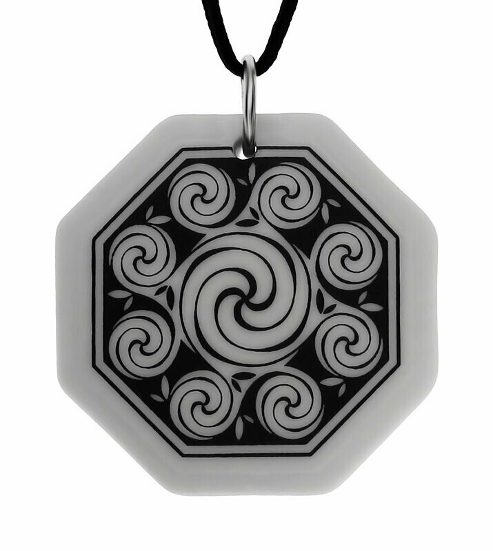 Celtic Spirals Triscele Octagon Handmade Porcelain Pendant Celtic Spirals Triscele Octagon Handmade Porcelain Pendant