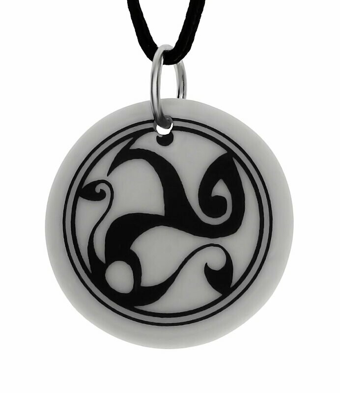 Celtic Spirals Triscele Round Handmade Porcelain Pendant Celtic Spirals Triscele Round Handmade Porcelain Pendant