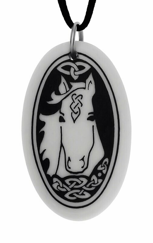 Celtic Horse Oval Handmade Porcelain Pendant Celtic Horse Oval Handmade Porcelain Pendant
