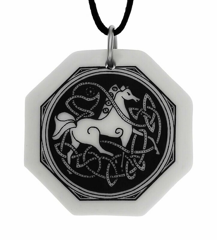 Celtic Horse Octagon Handmade Porcelain Pendant Celtic Horse Octagon Handmade Porcelain Pendant