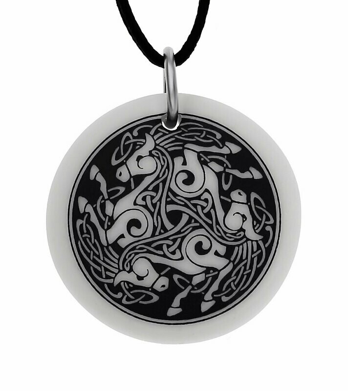 Celtic Horse Triscele Round Handmade Porcelain Pendant Celtic Horse Triscele Round Handmade Porcelain Pendant