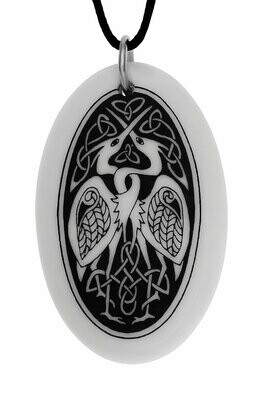 Celtic Birds Oval Handmade Porcelain Pendant Celtic Birds Oval Handmade Porcelain Pendant