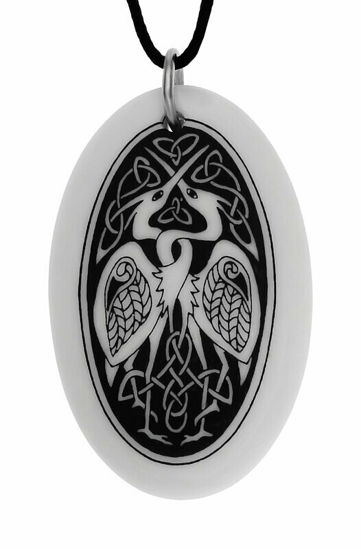 Celtic Birds Oval Handmade Porcelain Pendant Celtic Birds Oval Handmade Porcelain Pendant