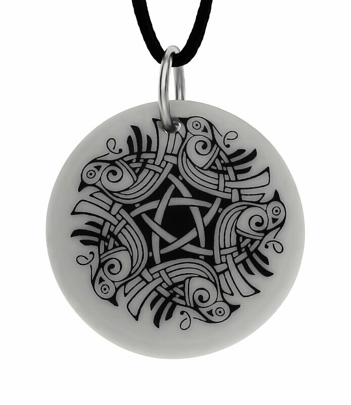Celtic Birds Round Handmade Porcelain Pendant Celtic Birds Round Handmade Porcelain Pendant