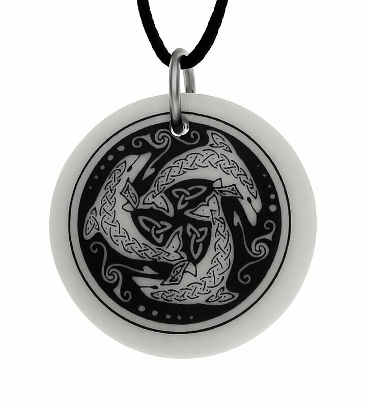 Celtic Nehalennia Round Handmade Porcelain Pendant Celtic Nehalennia Round Handmade Porcelain Pendant