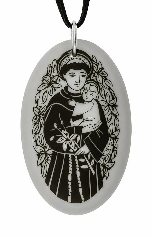 Saint Anthony Oval Handmade Porcelain Pendant Saint Anthony Oval Handmade Porcelain Pendant