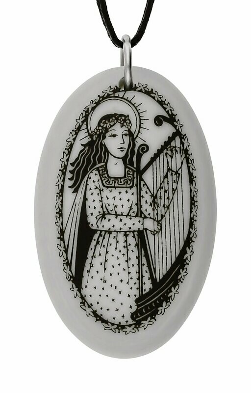 Saint Cecilia Oval Handmade Porcelain Pendant Saint Cecilia Oval Handmade Porcelain Pendant