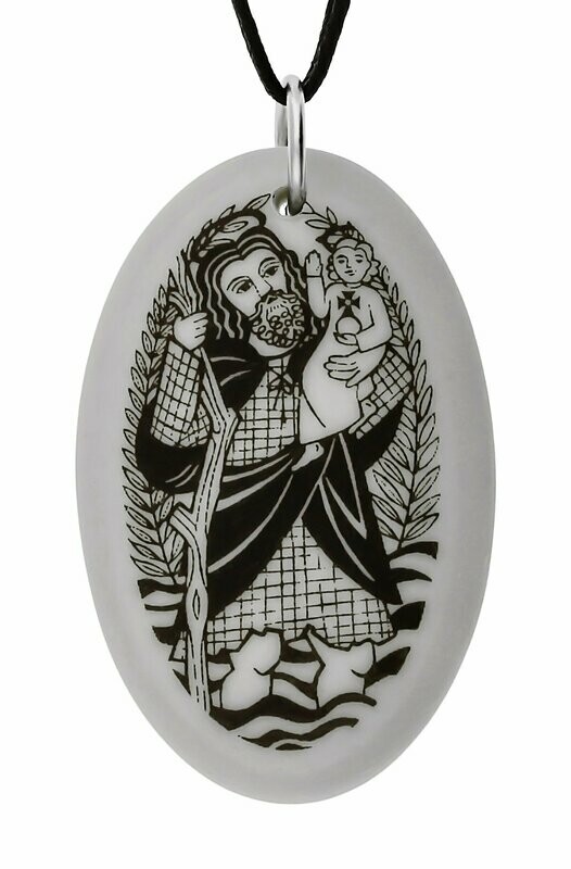 Saint Christopher Oval Handmade Porcelain Pendant Saint Christopher Oval Handmade Porcelain Pendant