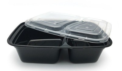 HS-828 PLASTIC RECT. MICROWAVABLE CONTAINER WITH 2 COMPARTMENT 28OZ QTY 150