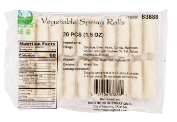 GREENLAND 1.5OZ VEGETABLE SPRINGROLL 10TRAY X 20PCS/CASE