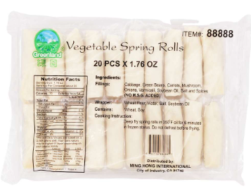 GREENLAND 1.76OZ VEGETABLE SPRINGROLL 10TRAY X 20PCS/CASE