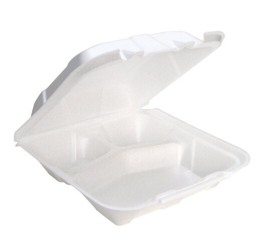 OC241ss  FOAM HINGED CONTAINER W/3 COMPARTMENTS (7-3/4&quot;X7-3/4&quot;X2-3/4&quot;) 2X100CT/CASE
