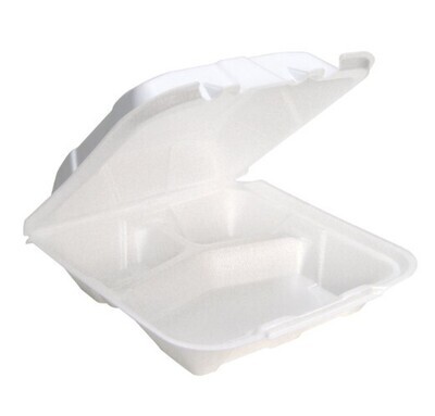 SL83S (OC241S) FOAM CONTAINER WITH 3 COMPARTMENT (8&quot;X7&quot;X2.5&quot;) 2X100CT/CASE