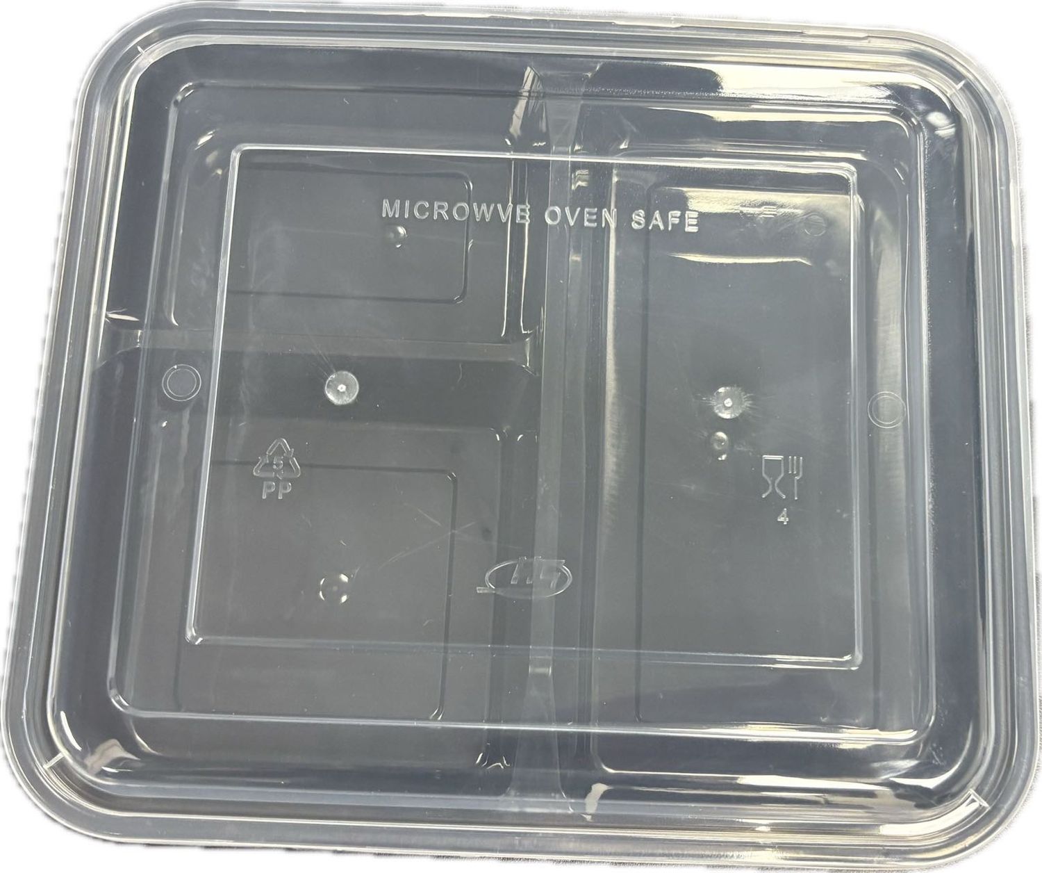 #333   PLASTIC MICROWAVABLE CONTAINER WITH 3-COMPARTMENTS (26OZ) QTY 150