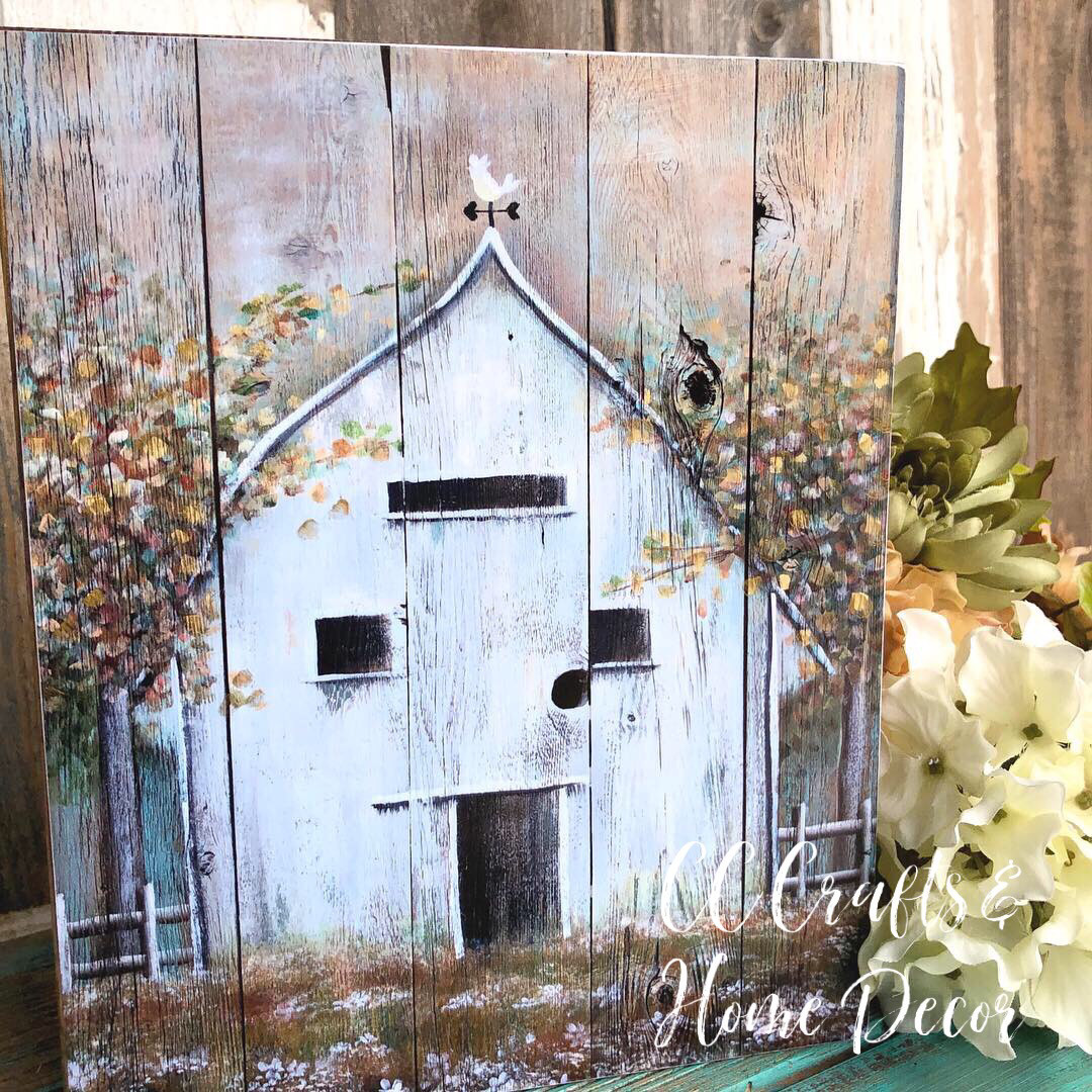 White Barn In Fall Shelf Sitter (Art print)