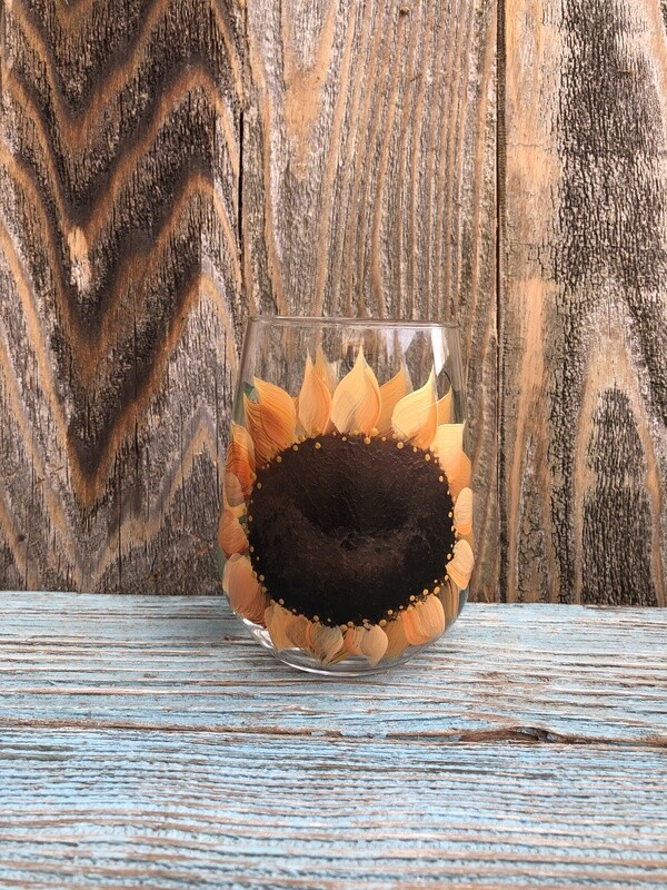 Hand Painted Sunflower Glass STEMLESS