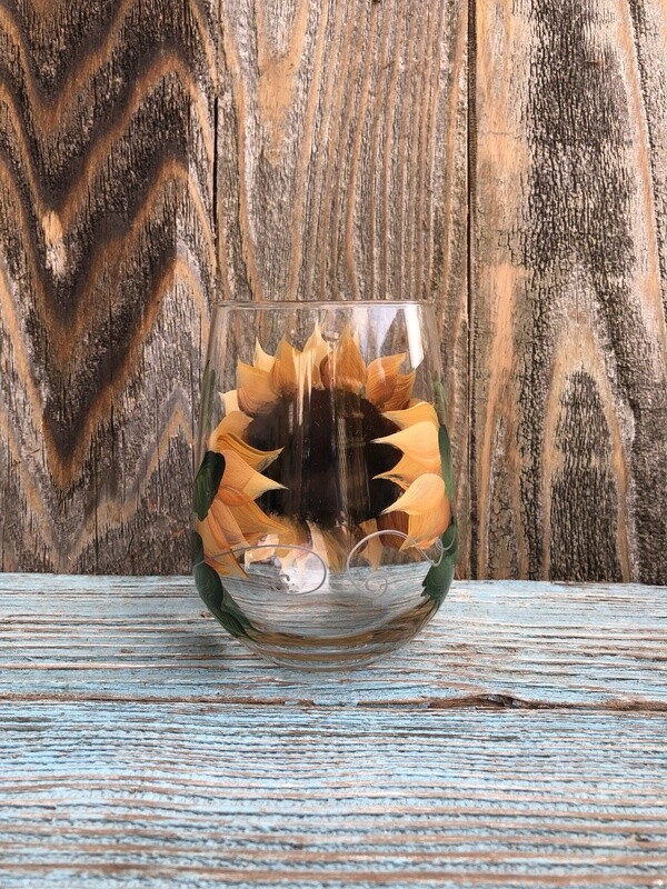 Hand Painted Sunflower Glass STEMLESS