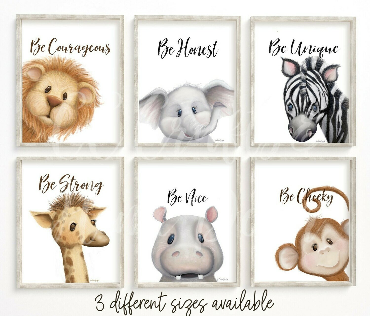 Set of 6 Safari Animal Prints with Cute Sayings
