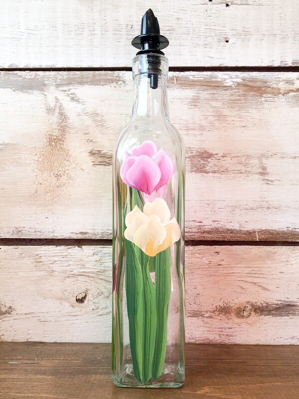 Hand Painted Everything Bottle - Pink and Yellow Tulips