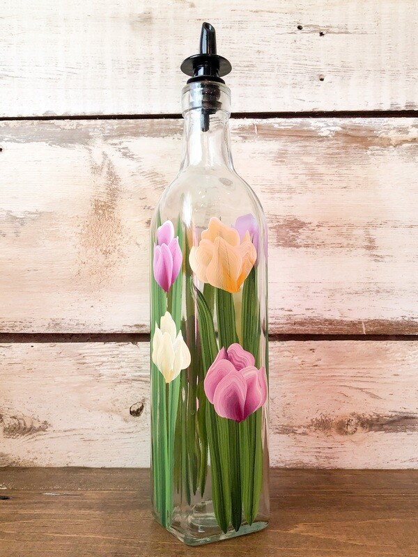 Hand Painted Everything Bottle - Pink and Yellow Tulips