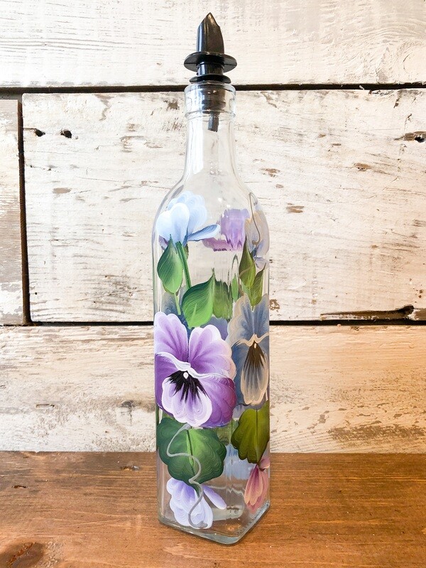 Hand Painted Everything Bottle - Blue and Purple Pansies