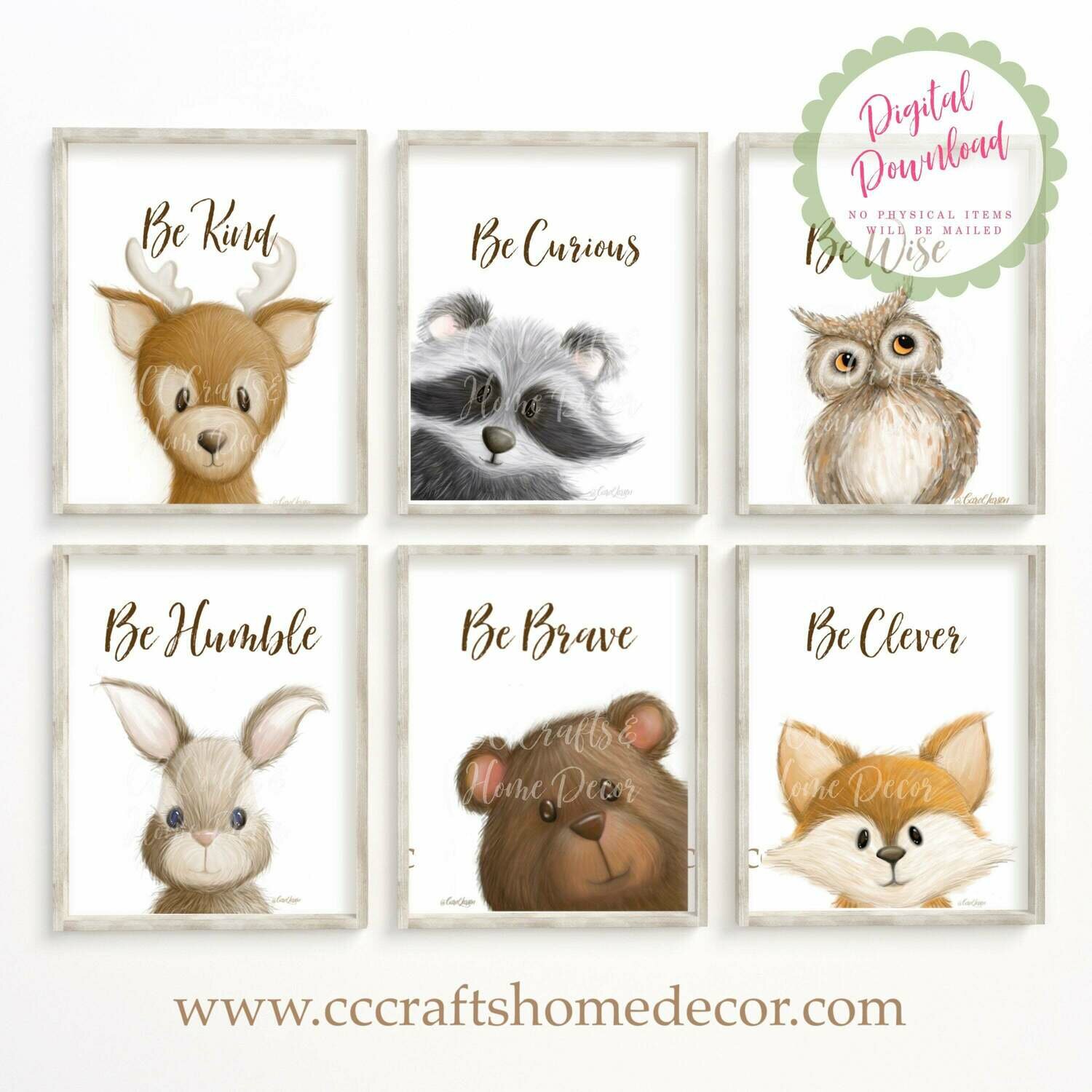 Set of Six (6) Woodland Animal Theme Nursery Art Prints With Cute Sayings - INSTANT DIGITAL DOWNLOAD Printable art
