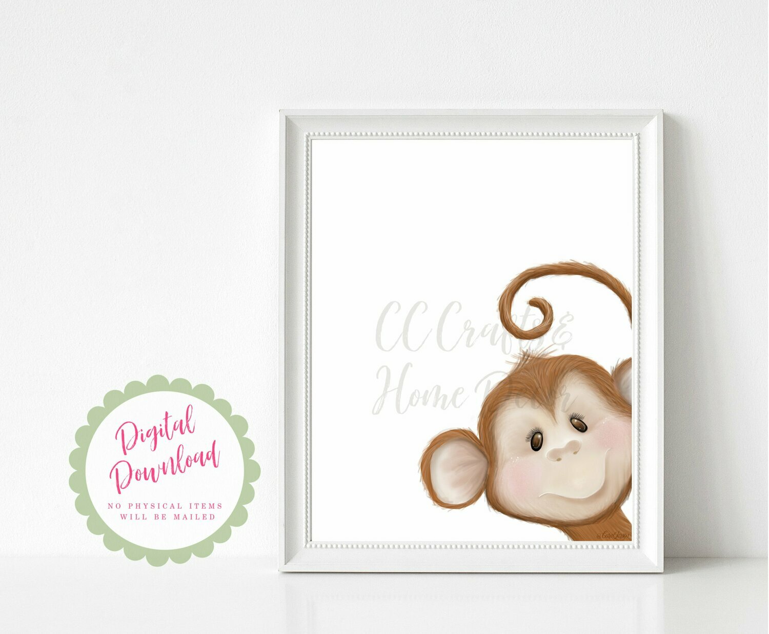 Cute Monkey Safari/Jungle Wild Animal Theme Nursery Digital Art Print for Babies room INSTANT DIGITAL DOWNLOAD printable art