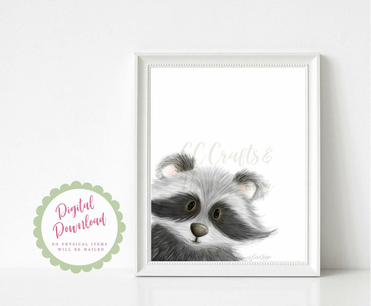 INSTANT DIGITAL DOWNLOAD Cute Raccoon Woodland Animal Theme Nursery Digital Art Print for Babies room