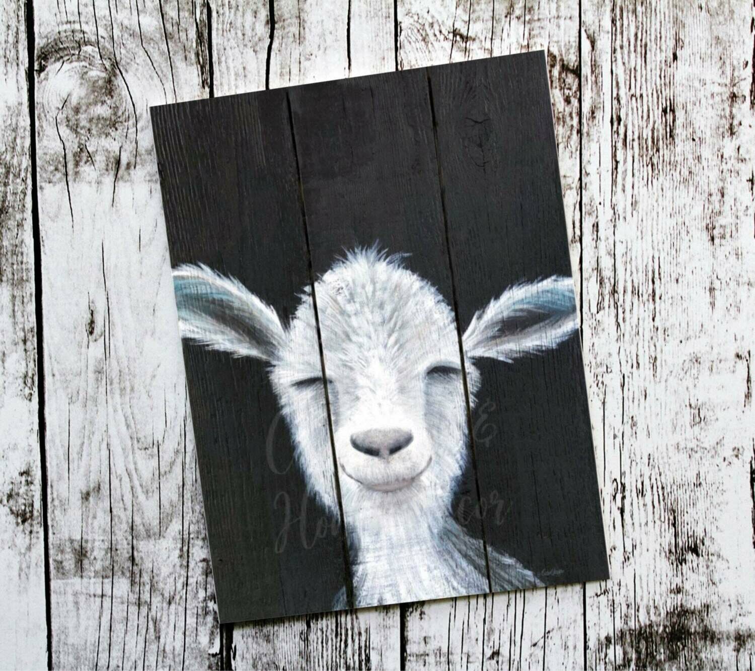 Farmhouse Goat on Rustic Wood Art Print